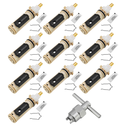 10 Pcs Shower Cartridge Kit  w/Removal Tool for Moen 1222 / 1222B, Fits PosiTemp Single Handle Faucet Valve, Replaces 158084 158085 Bathroom Faucet Cartridge, w/ Lubricant and Clips, Brass Stem