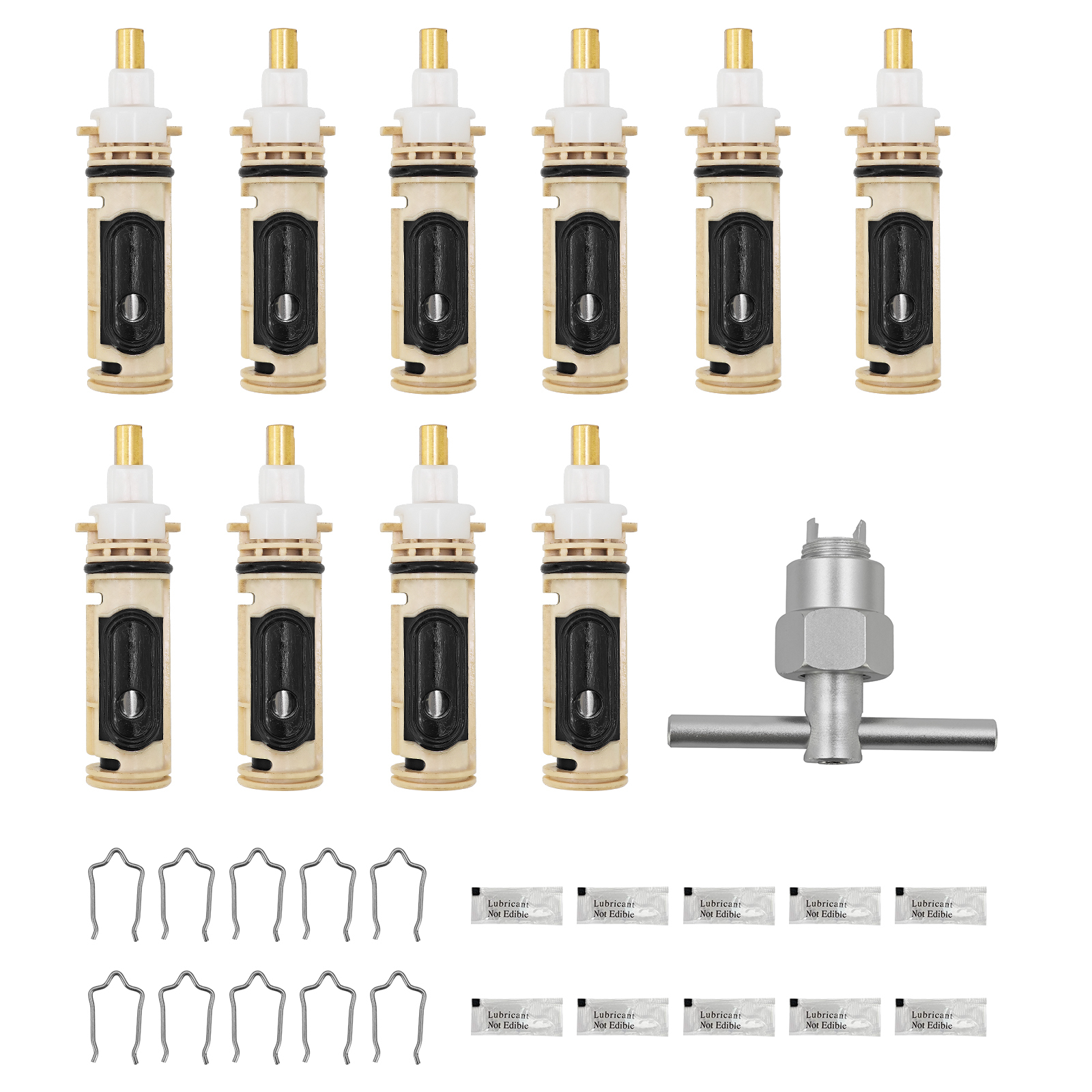 10 Pcs Shower Cartridge Kit  w/Removal Tool for Moen 1222 / 1222B, Fits PosiTemp Single Handle Faucet Valve, Replaces 158084 158085 Bathroom Faucet Cartridge, w/ Lubricant and Clips, Brass Stem