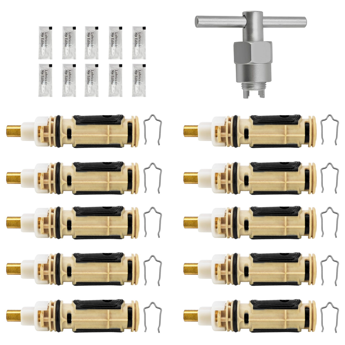 10 Pcs Shower Cartridge Kit  w/Removal Tool for Moen 1222 / 1222B, Fits PosiTemp Single Handle Faucet Valve, Replaces 158084 158085 Bathroom Faucet Cartridge, w/ Lubricant and Clips, Brass Stem
