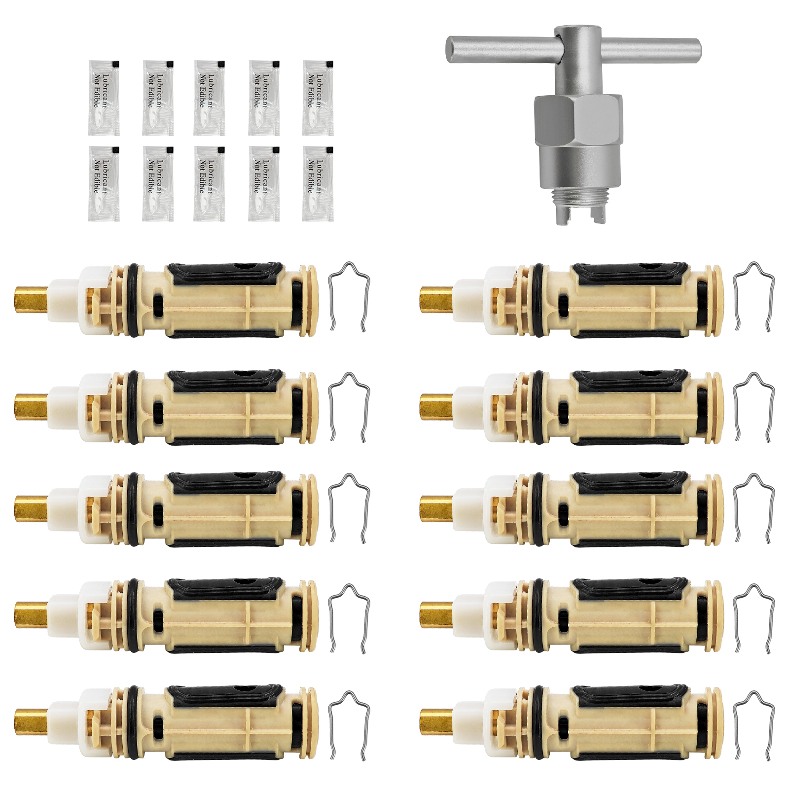 10 Pcs Shower Cartridge Kit  w/Removal Tool for Moen 1222 / 1222B, Fits PosiTemp Single Handle Faucet Valve, Replaces 158084 158085 Bathroom Faucet Cartridge, w/ Lubricant and Clips, Brass Stem