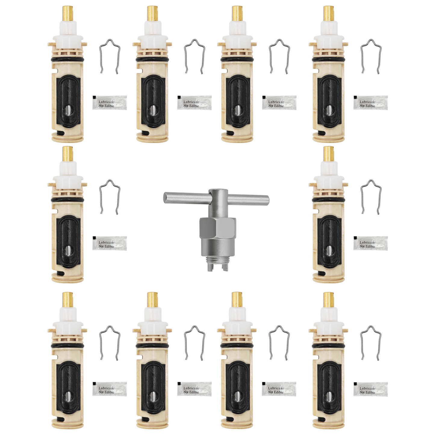 10 Pcs Shower Cartridge Kit  w/Removal Tool for Moen 1222 / 1222B, Fits PosiTemp Single Handle Faucet Valve, Replaces 158084 158085 Bathroom Faucet Cartridge, w/ Lubricant and Clips, Brass Stem