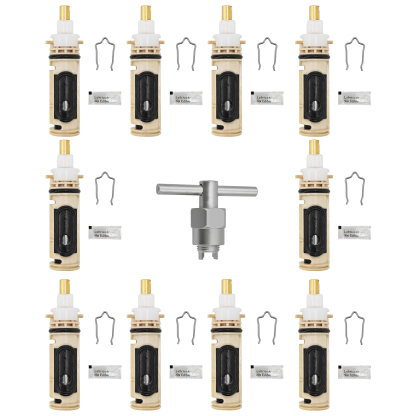 10 Pcs Shower Cartridge Kit  w/Removal Tool for Moen 1222 / 1222B, Fits PosiTemp Single Handle Faucet Valve, Replaces 158084 158085 Bathroom Faucet Cartridge, w/ Lubricant and Clips, Brass Stem