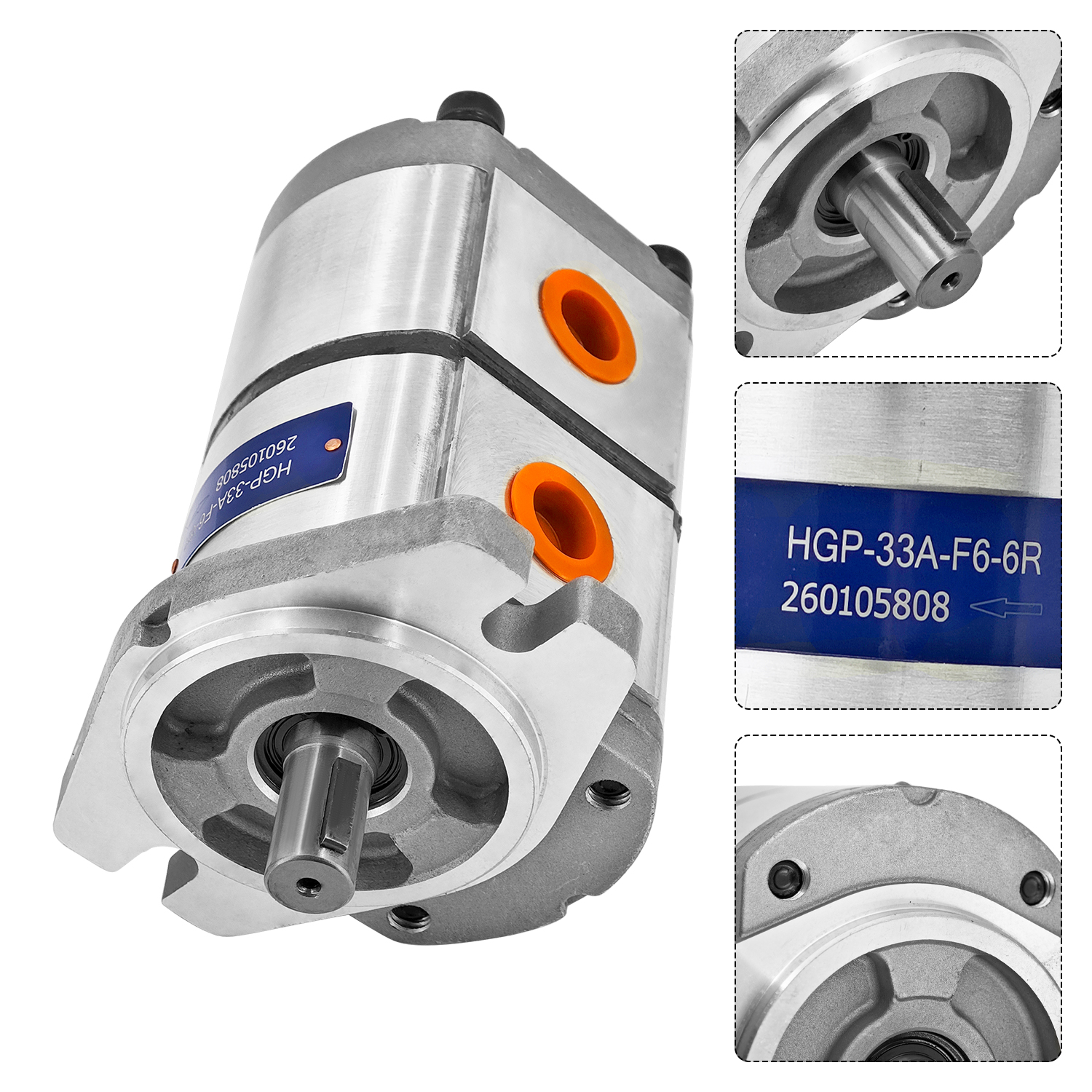 HGP-33A-F6-6R Hydraulic Tandem Double Gear Pump 17.46mm 25MPa