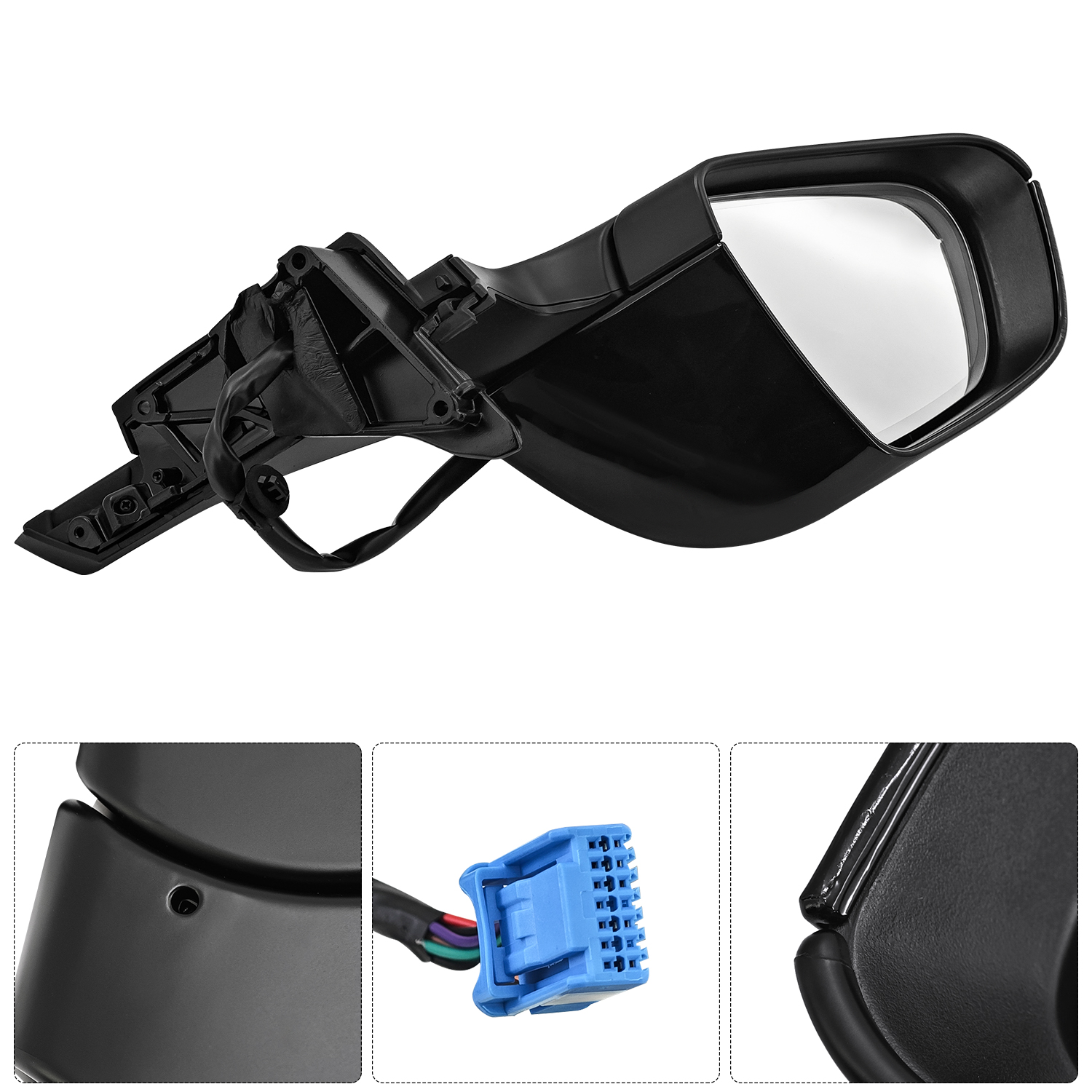 Left Driver Side Mirror New for Tesla Model 3 2021-2025, 11-Pin Stealth Gray, Electronic Auto-Dimming, Power Folding, Position Memory, Heated Defrost, No Antenna 