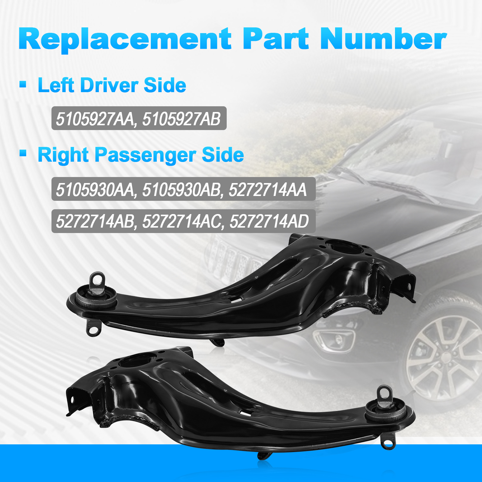 Left & Right Rear Suspension Trailing Arm Link for Jeep Compass 2007-2016, Patriot 2007-2017 