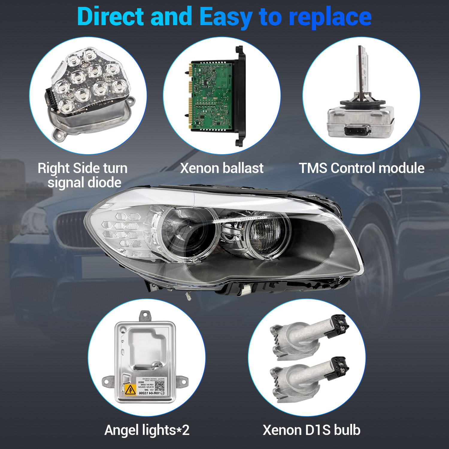 HID Xenon Headlight for BMW 5-Series 535i 528i F10 F18 2011-2013 550i 2011-2012 - Right Passenger Side