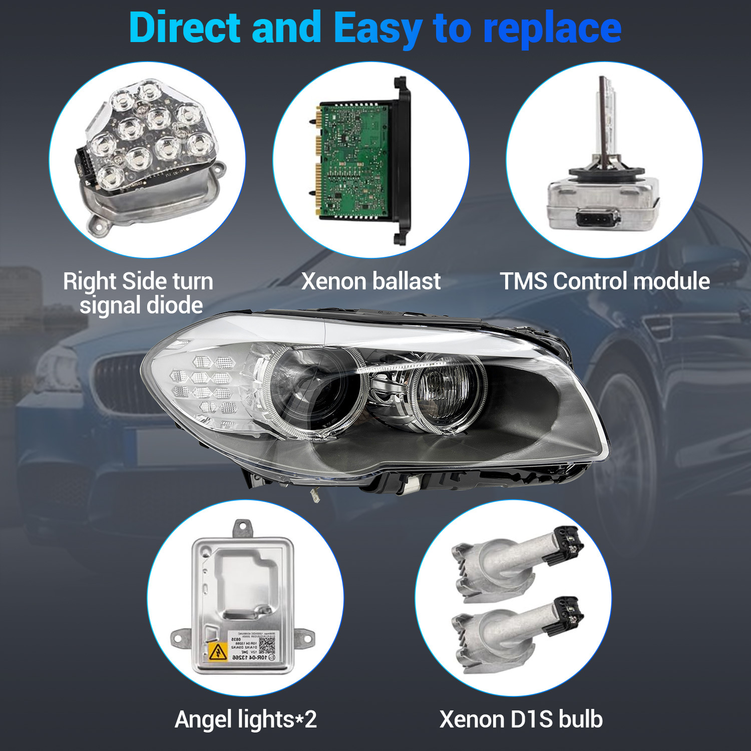 HID Xenon Headlight for BMW 5-Series 535i 528i F10 F18 2011-2013 550i 2011-2012 - Right Passenger Side