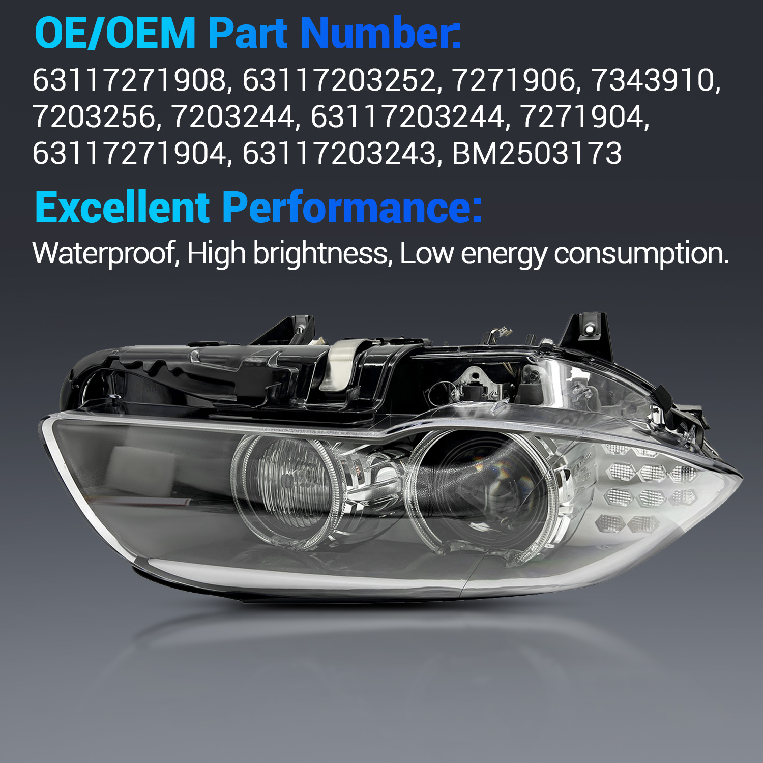 HID Xenon Headlight for BMW 5-Series 535i 528i F10 F18 2011-2013 550i 2011-2012 - Right Passenger Side