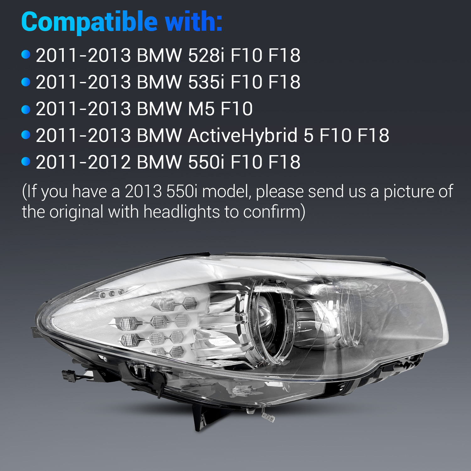 HID Xenon Headlight for BMW 5-Series 535i 528i F10 F18 2011-2013 550i 2011-2012 - Right Passenger Side
