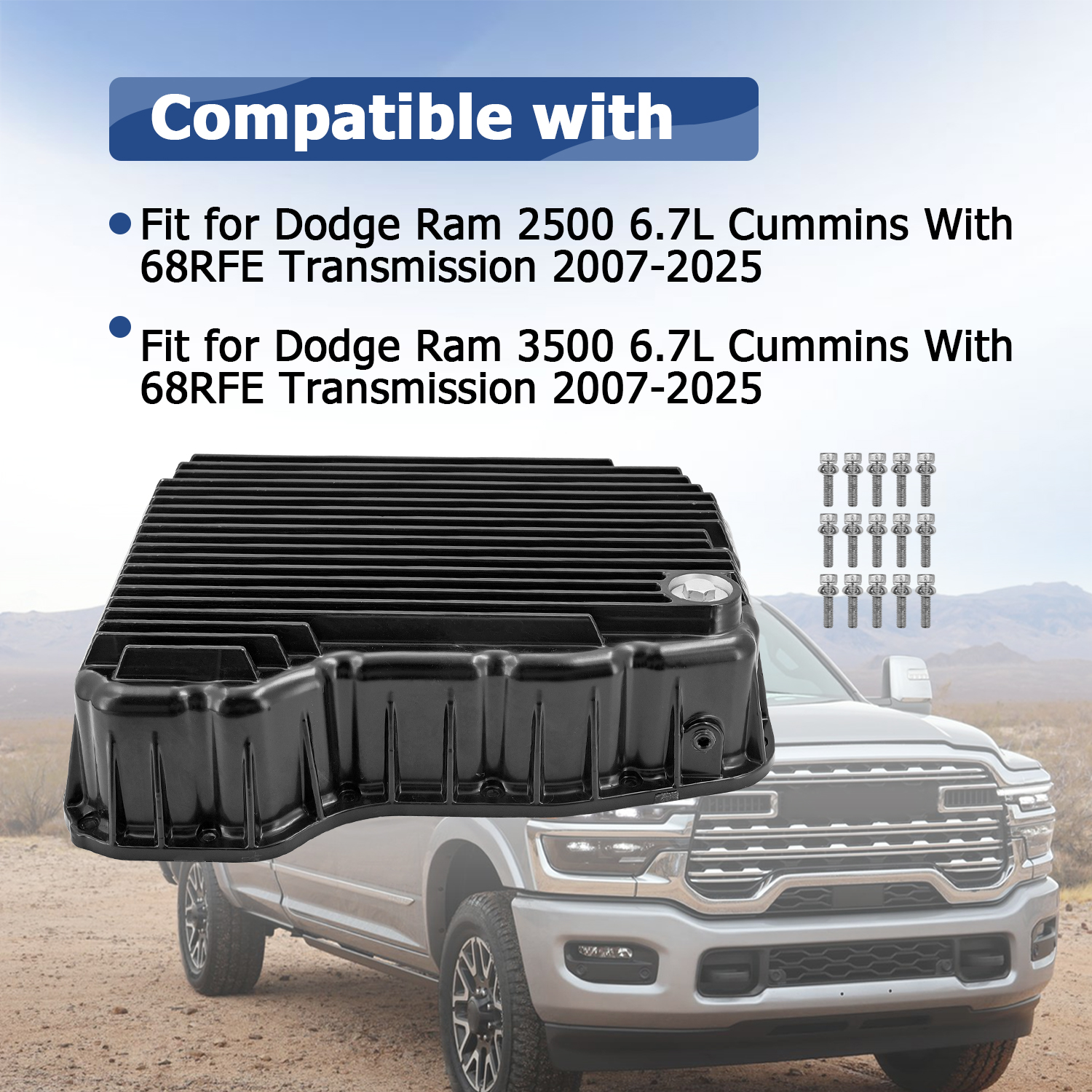 Heavy Duty Black Transmission Pan Fits for Dodge Ram 2500/3500 68RFE 6.7L Cummins 2007-2025