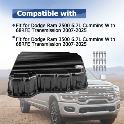 Heavy Duty Black Transmission Pan Fits for Dodge Ram 2500/3500 68RFE 6.7L Cummins 2007-2025