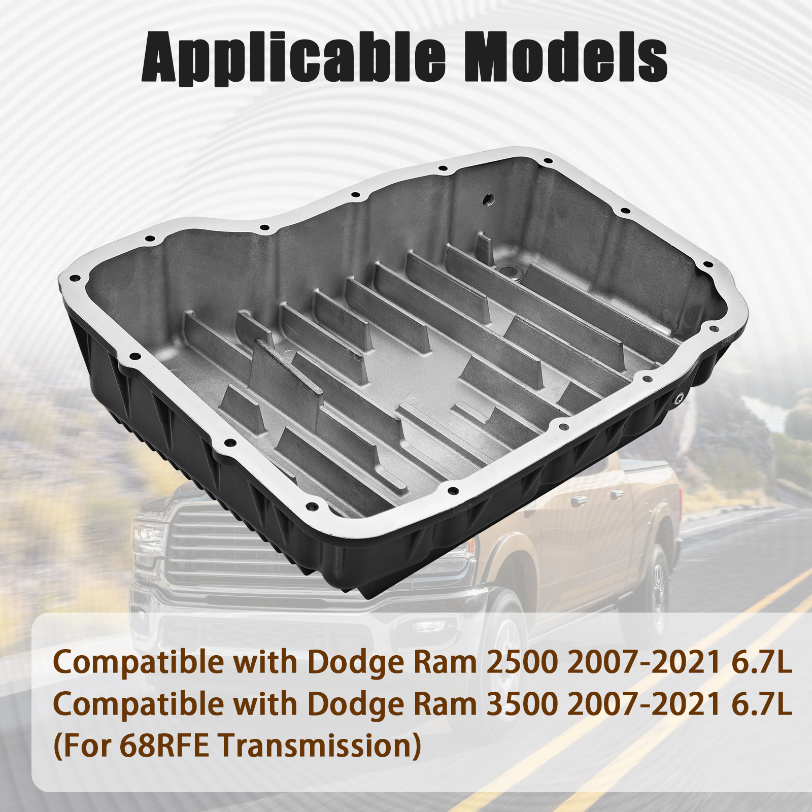 Heavy Duty Aluminum Transmission Oil Pan (Brushed) Fits for Dodge Ram 2500/3500 2007-2021 6.7L 68RFE Transmission