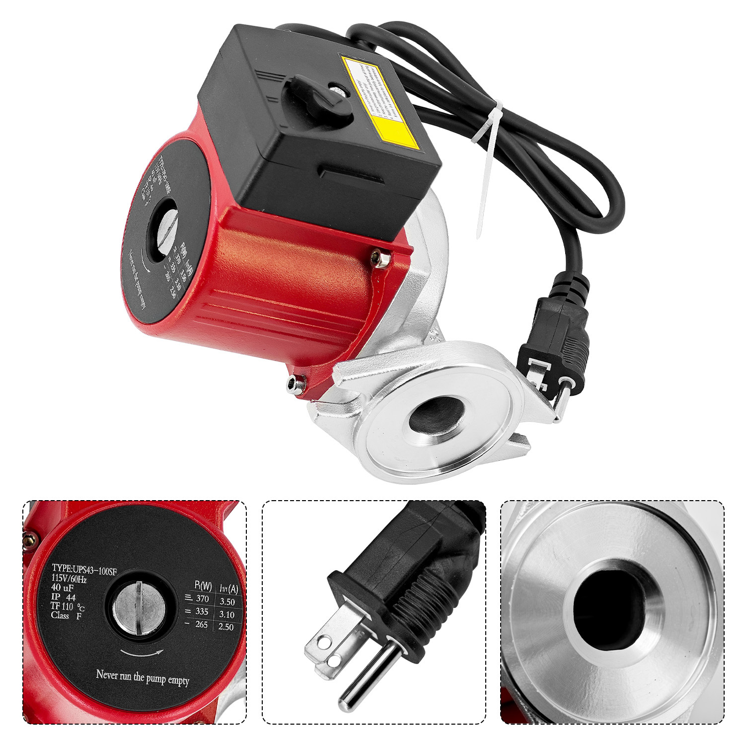 1/2 HP Water Circulator Pump for Grundfos 115V 3-Speed, Hot Water Recirculating Pump for Hydronic Radiant Floor Domestic UPS43100SF