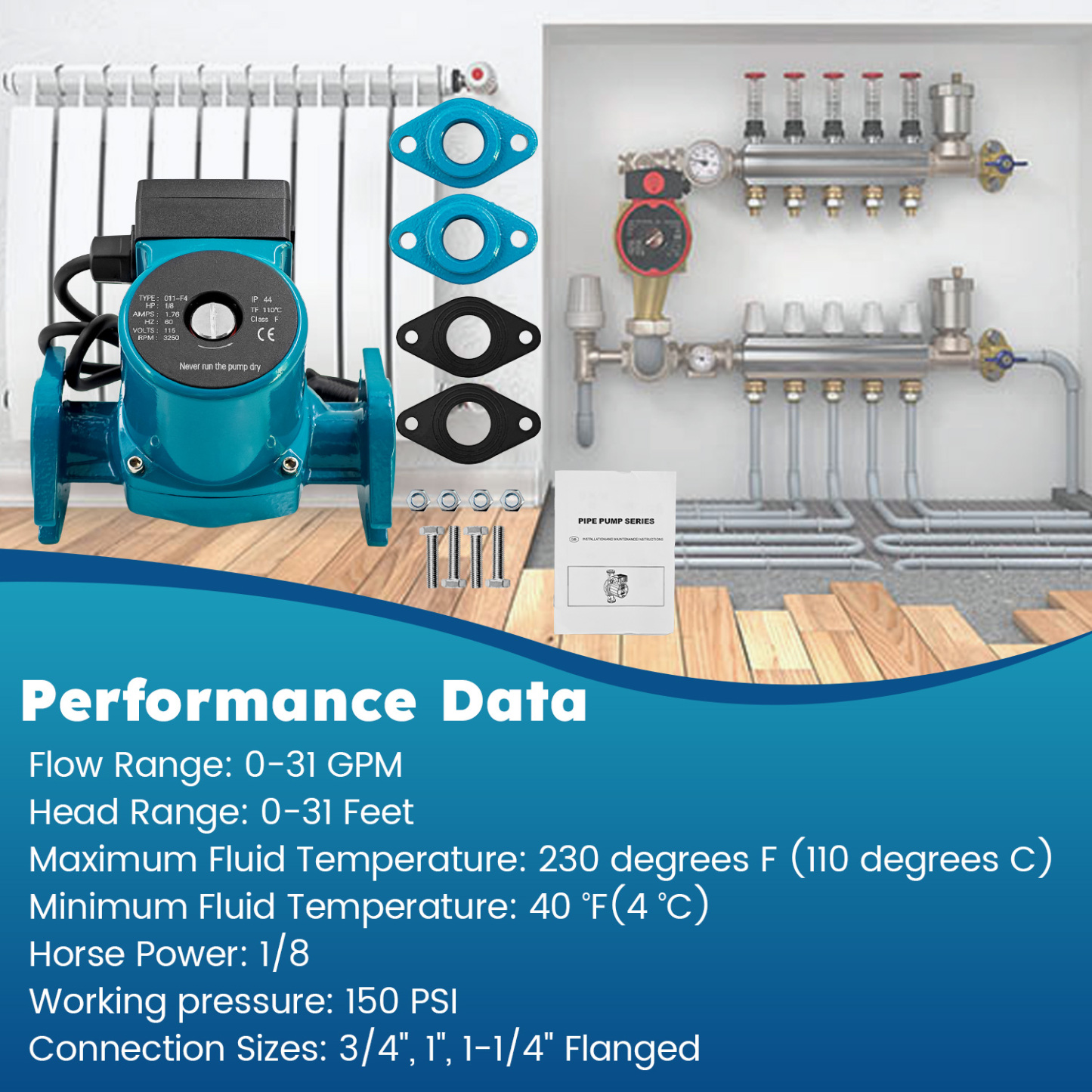 0011-F4 Circulating Pump 0-31 Gpm Flow Range 1/8 hp Cast Iron Cartridge 