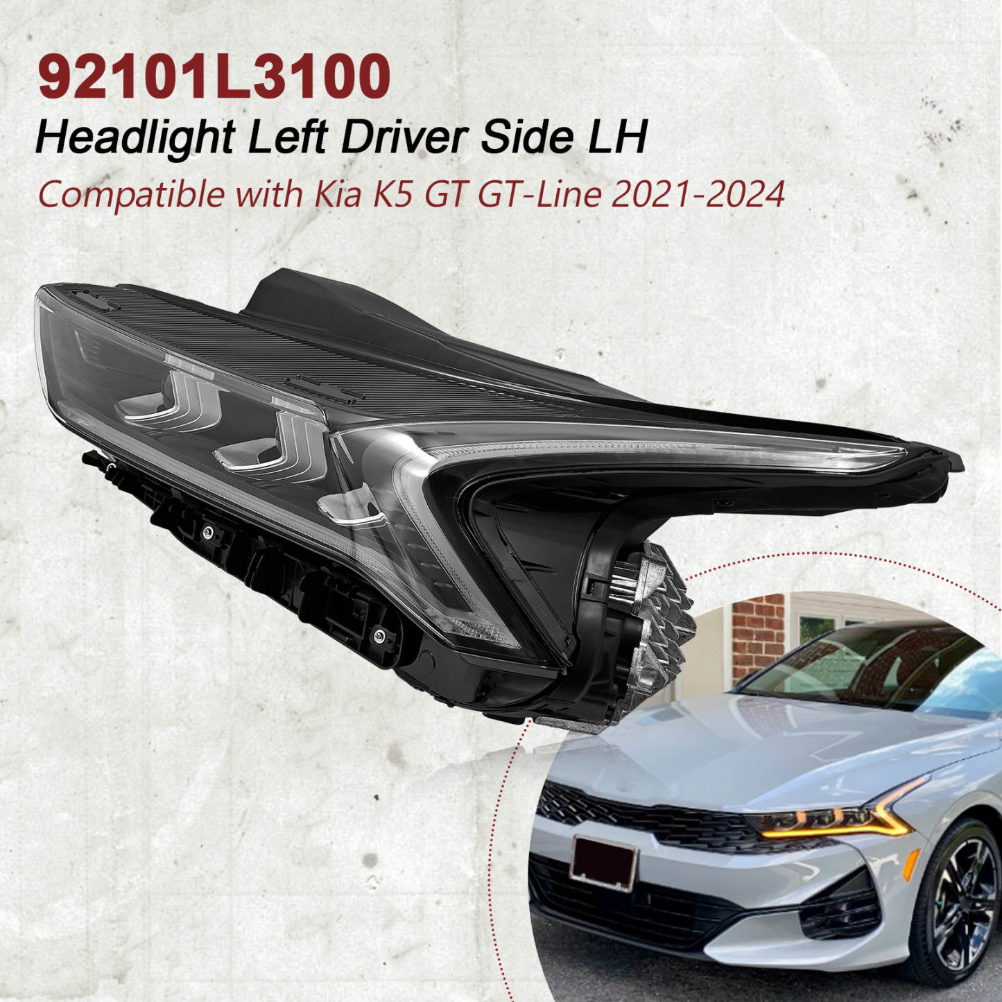 LED Headlight Left Driver Side for Kia K5 GT GT-Line 2021-2024 (NOT compatible with LX/LXS/EX)
