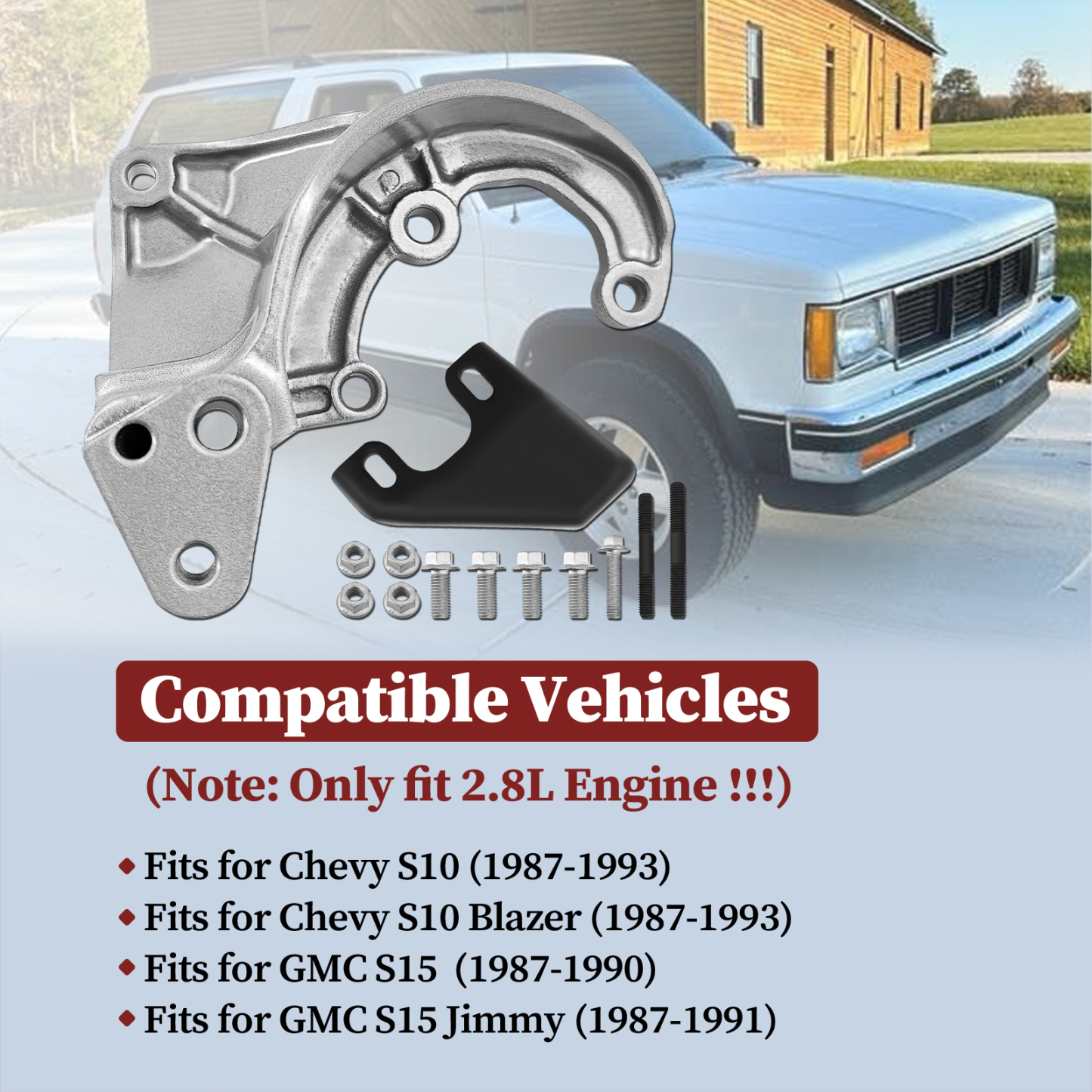 Power Steering Pump Bracket Kit for Chevy S10 Blazer with GMC S15 for Chevy S10/S10 Blazer 1987-1993;for GMC S15 Jimmy 1987-1993; for GMC Sonoma 1991-1993; 2.8L V6 Engine 14092956
