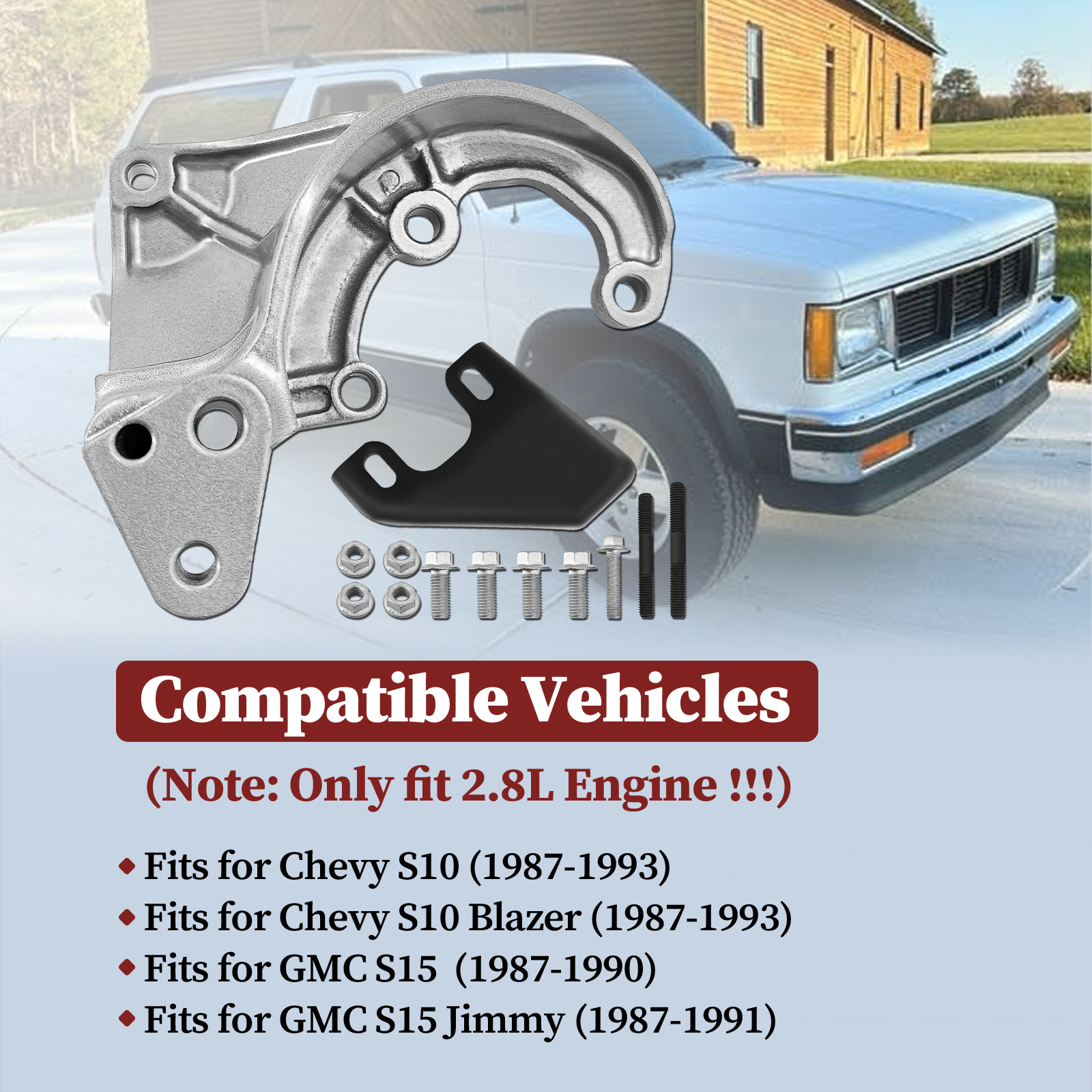 Power Steering Pump Bracket Kit for Chevy S10 Blazer with GMC S15 for Chevy S10/S10 Blazer 1987-1993;for GMC S15 Jimmy 1987-1993; for GMC Sonoma 1991-1993; 2.8L V6 Engine 14092956