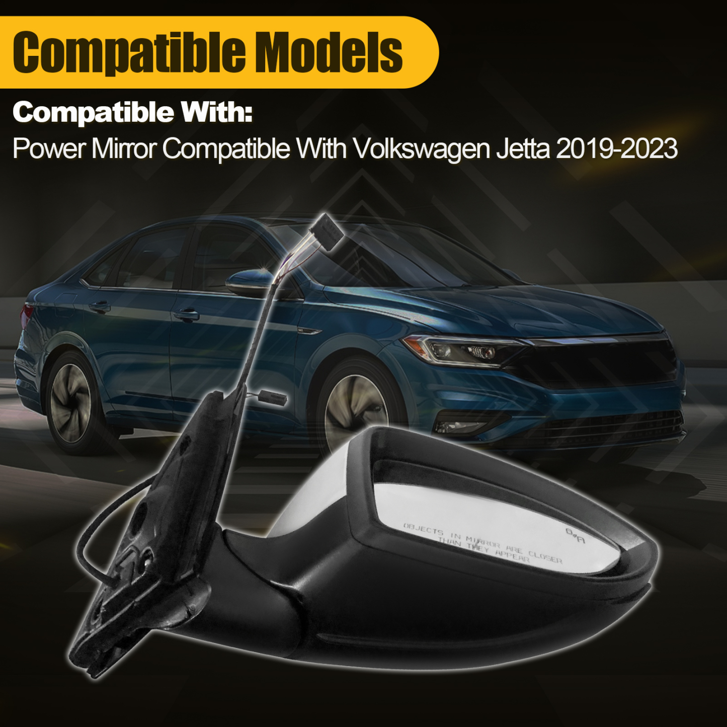 White Right Passenger Side Power Mirror Fits for Volkswagen Jetta 2019-2023 w/Blind Spot Detection, Power Heated