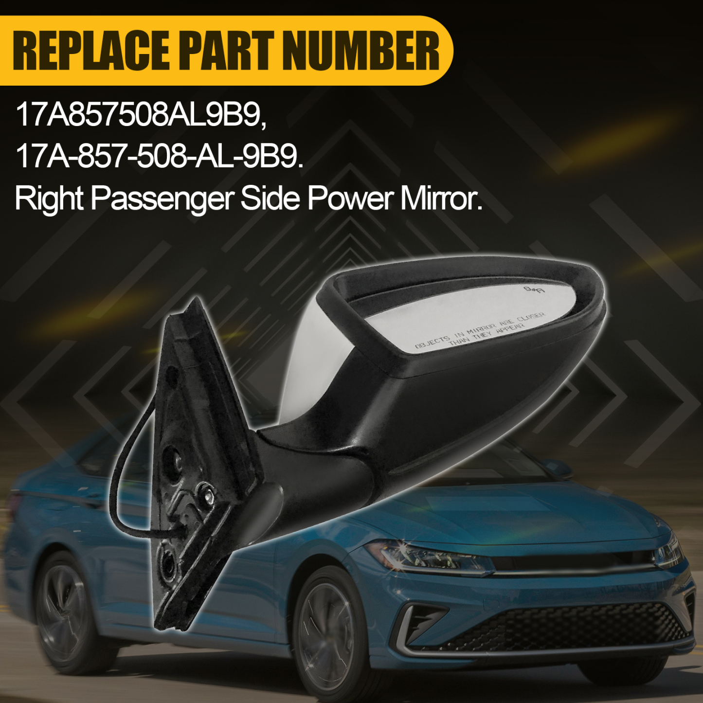 White Right Passenger Side Power Mirror Fits for Volkswagen Jetta 2019-2023 w/Blind Spot Detection, Power Heated