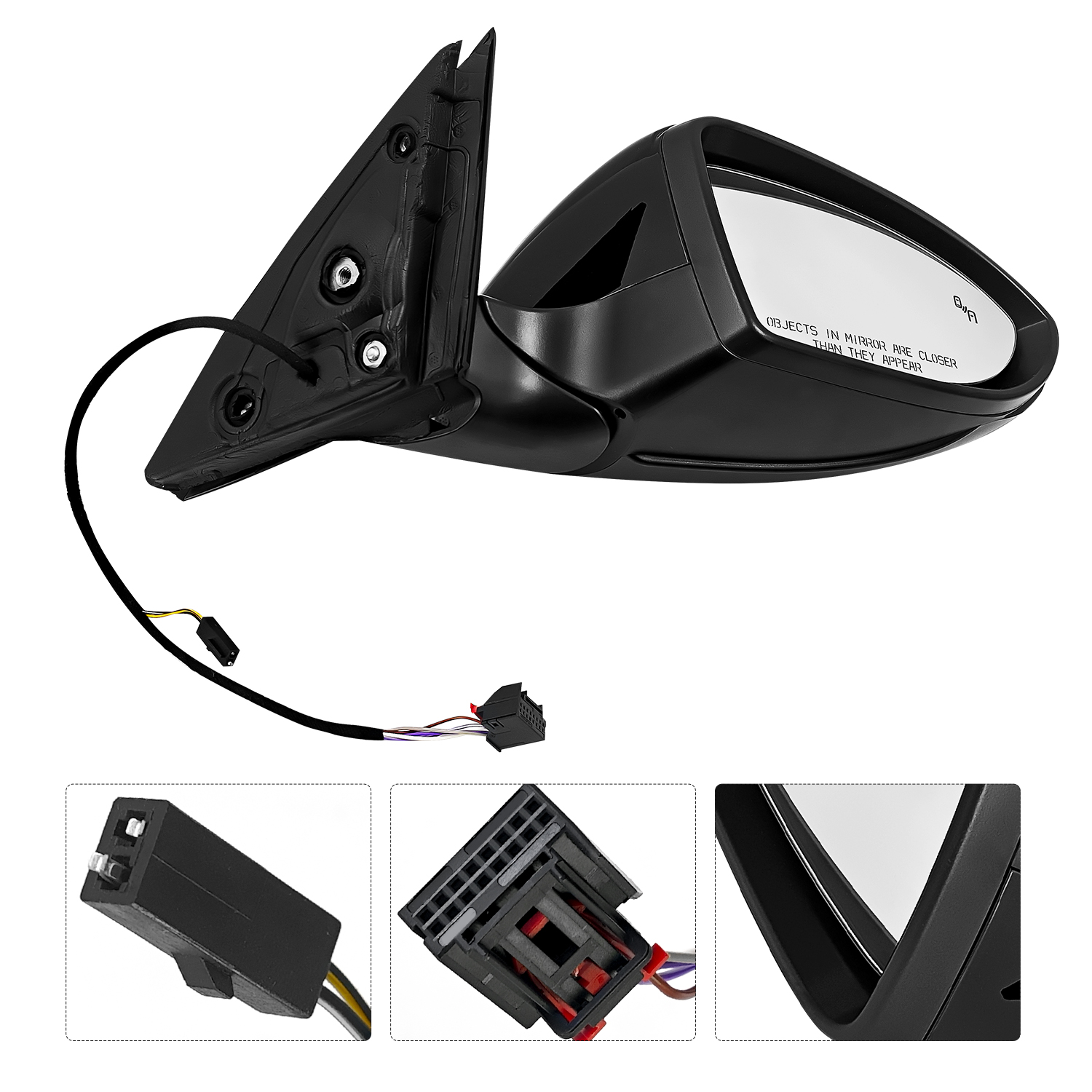 Black Right Passenger Side Power Mirror Fits for Volkswagen Jetta 2019-2023 w/Blind Spot Detection, Power Heated