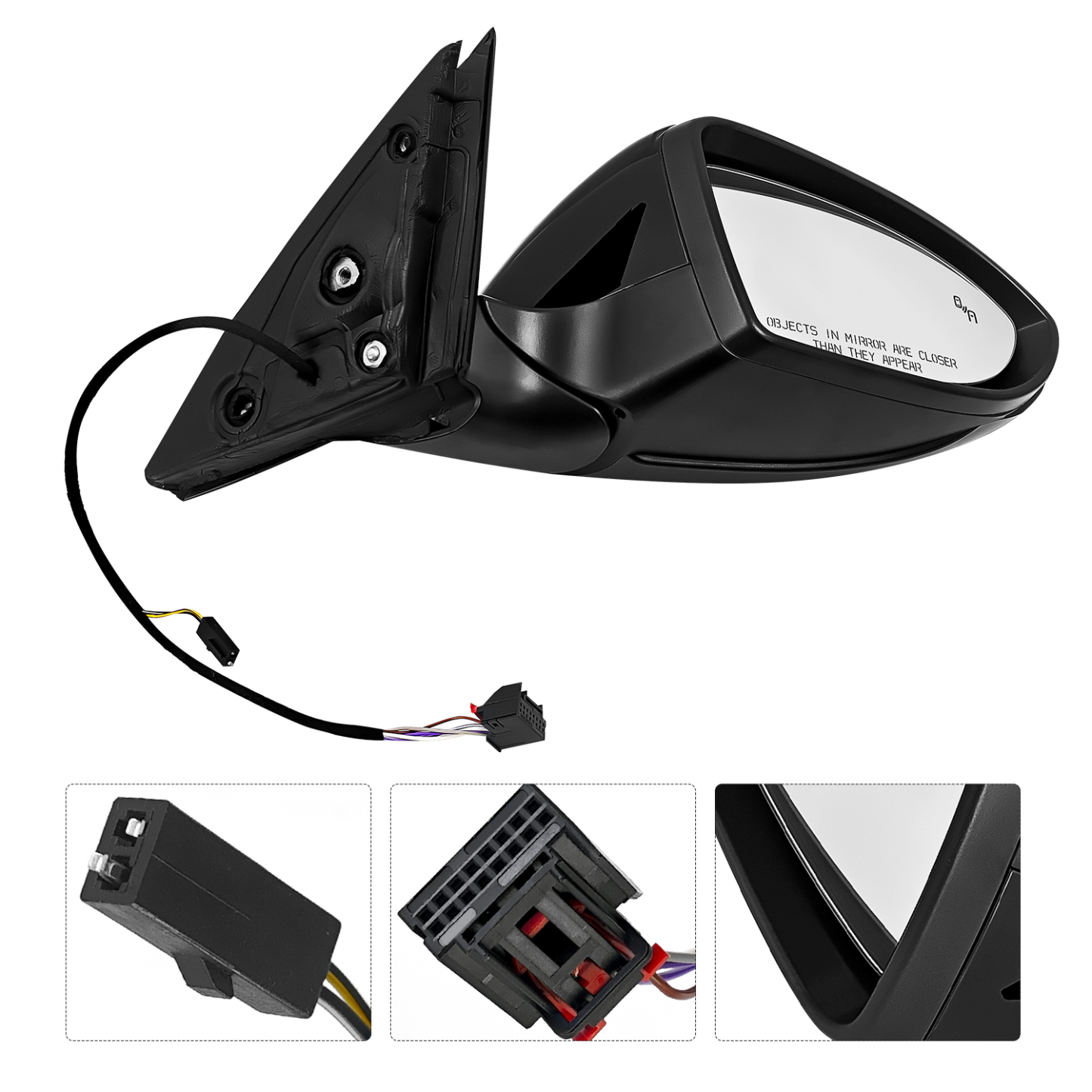 Black Right Passenger Side Power Mirror Fits for Volkswagen Jetta 2019-2023 w/Blind Spot Detection, Power Heated