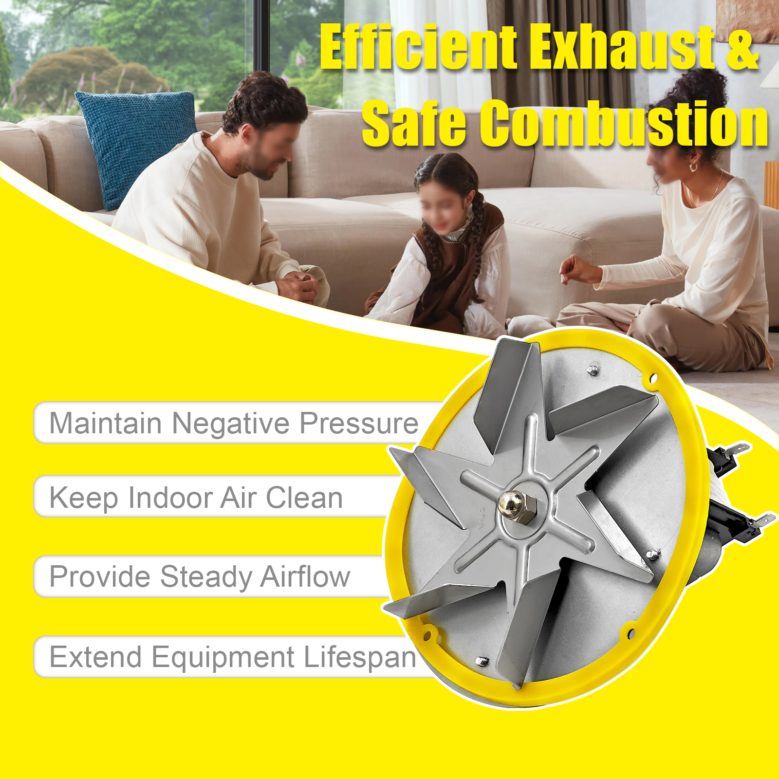 Combustion Exhaust Blower for Cleveland Iron Works PSBF66W, PS60W, PS130W Pellet Stoves, with Works Combustion Blower Gasket