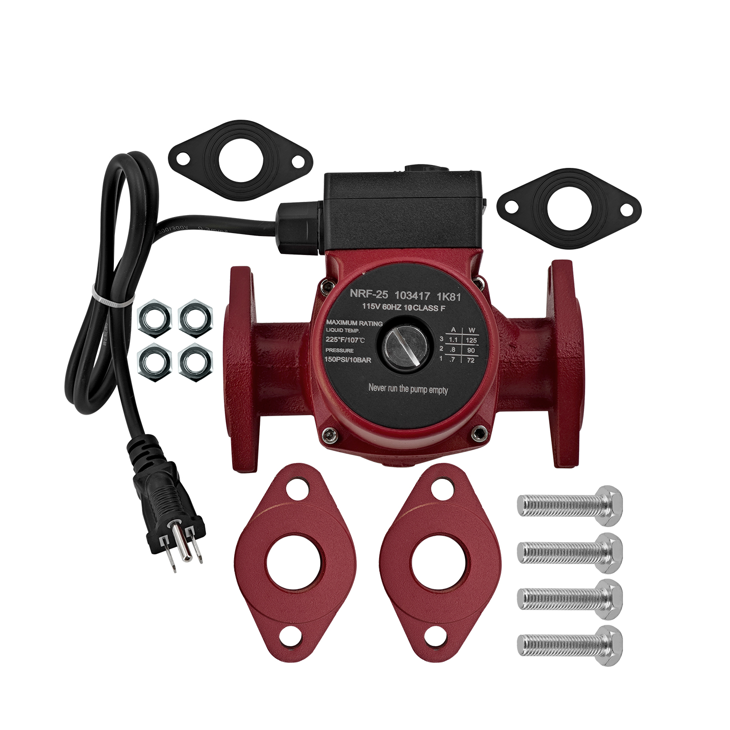 NRF-25 Circulator Pump for Bell & Gossett NRF-25 Hot Water, 3-Speed Cast Iron Flanged 115V 125W 1/6 HP