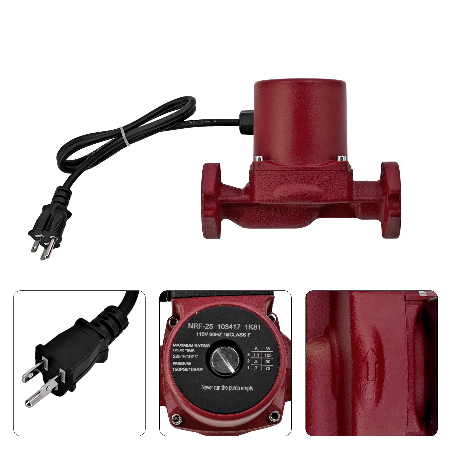 NRF-25 Circulator Pump for Bell & Gossett NRF-25 Hot Water, 3-Speed Cast Iron Flanged 115V 125W 1/6 HP