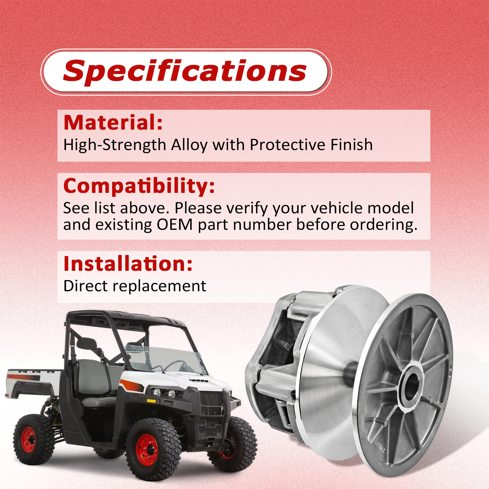 Drive Clutch Fits for Club Car DSL XRT 1500 1550 fit for Bobcat 2200 2200S 2300 fit for Husqvarna HUV4421DXL HUV4421DXP