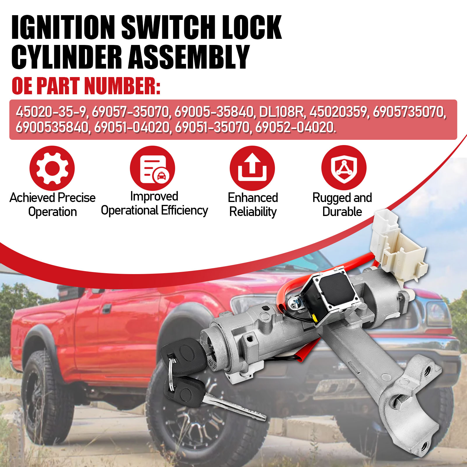 Ignition Switch Lock Cylinder Assembly w/2 Keys Fit for Toyota Tacoma 1995-2004, for 4Runner 1996-2002