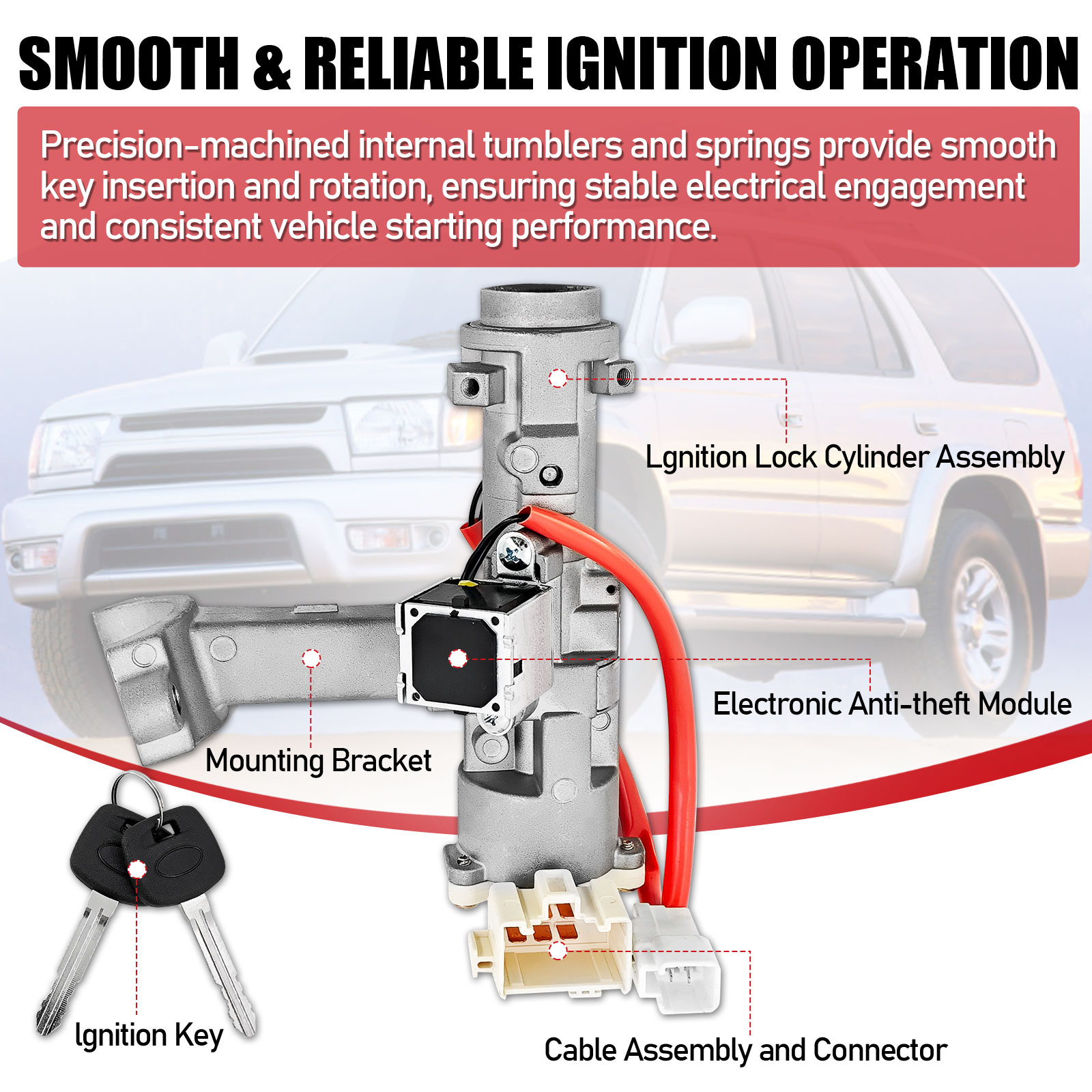 Ignition Switch Lock Cylinder Assembly w/2 Keys Fit for Toyota Tacoma 1995-2004, for 4Runner 1996-2002