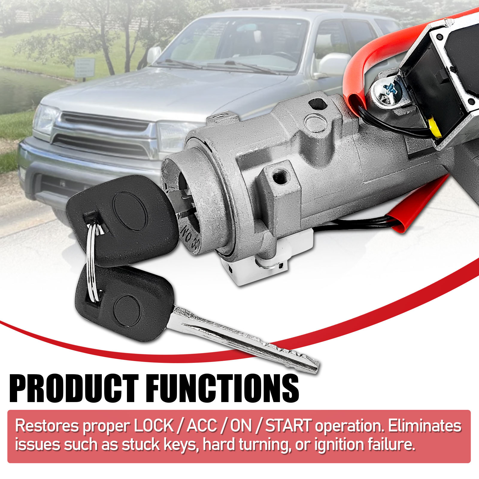 Ignition Switch Lock Cylinder Assembly w/2 Keys Fit for Toyota Tacoma 1995-2004, for 4Runner 1996-2002