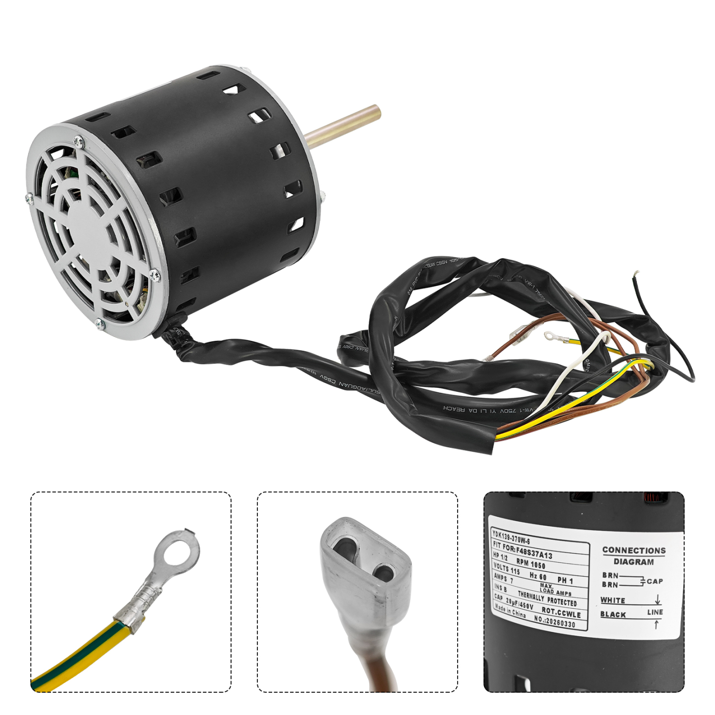 Condenser Fan Motor 1/2HP 115V Fits for AO Smith F48S37A13, 1050 RPM CCW