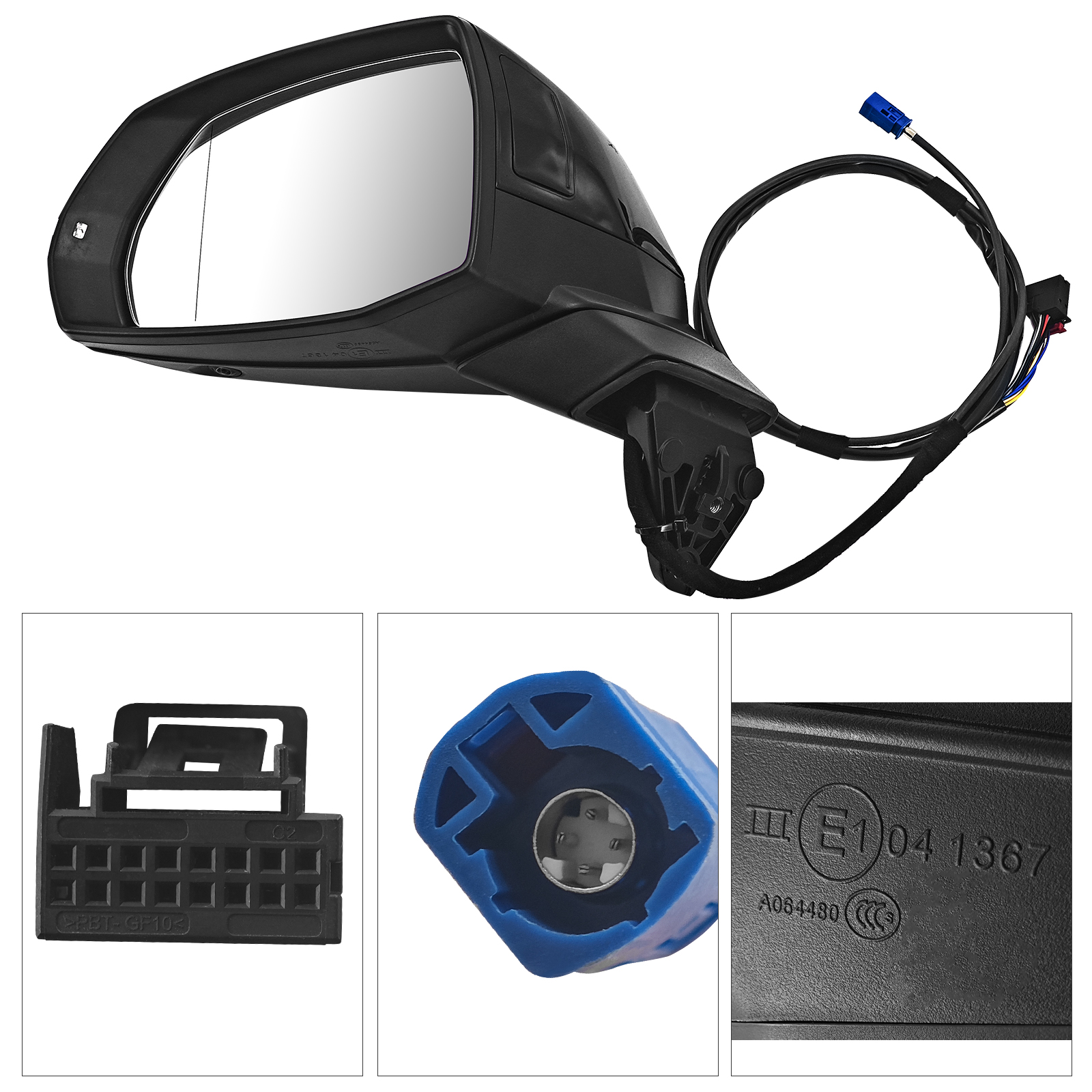 Left Driver Side Mirror 15+1 Wires w/Camera for Audi 2017-2019 Q7 Prestige/Premium (Plus) Sport; ECHR, Lane Change Assist, Power Adjustment and Folding, Heated, Turn Signals, Memory, Black