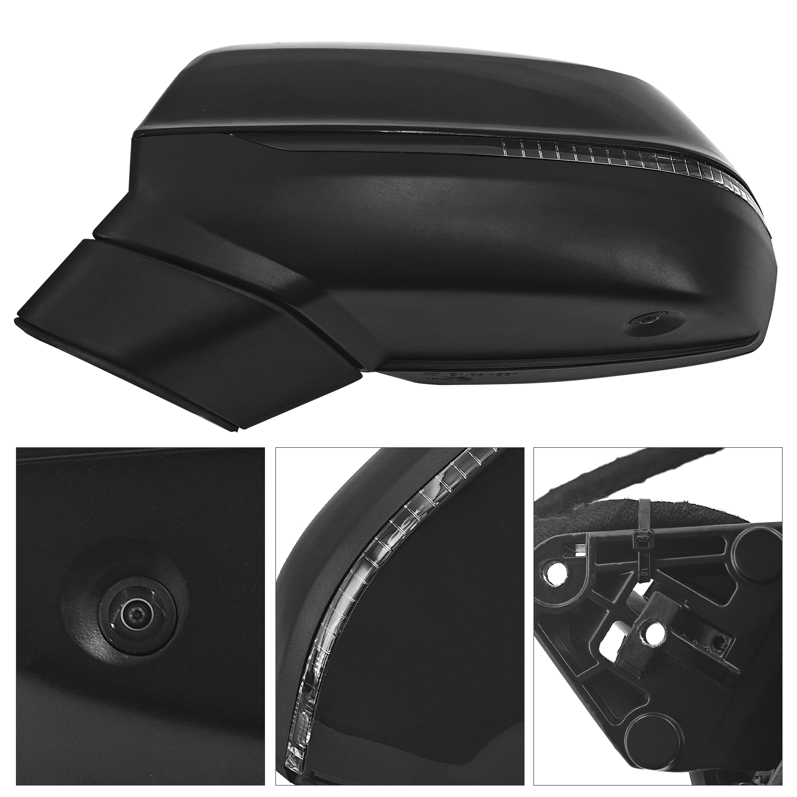 Left Driver Side Mirror 15+1 Wires w/Camera for Audi 2017-2019 Q7 Prestige/Premium (Plus) Sport; ECHR, Lane Change Assist, Power Adjustment and Folding, Heated, Turn Signals, Memory, Black