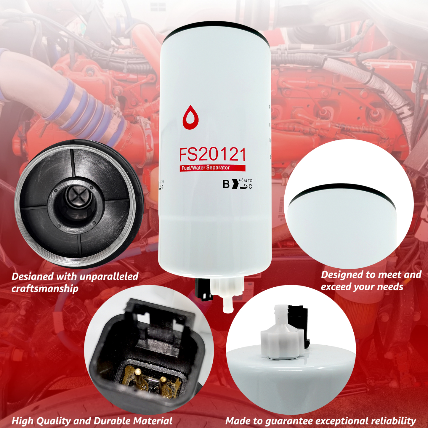 6 PCS Fuel Water Separator Cartridge FS20121 Fuel Water Separator Filter Compatible with Cummins Cummins L9, B6.7 Replaces 5444245 5528103