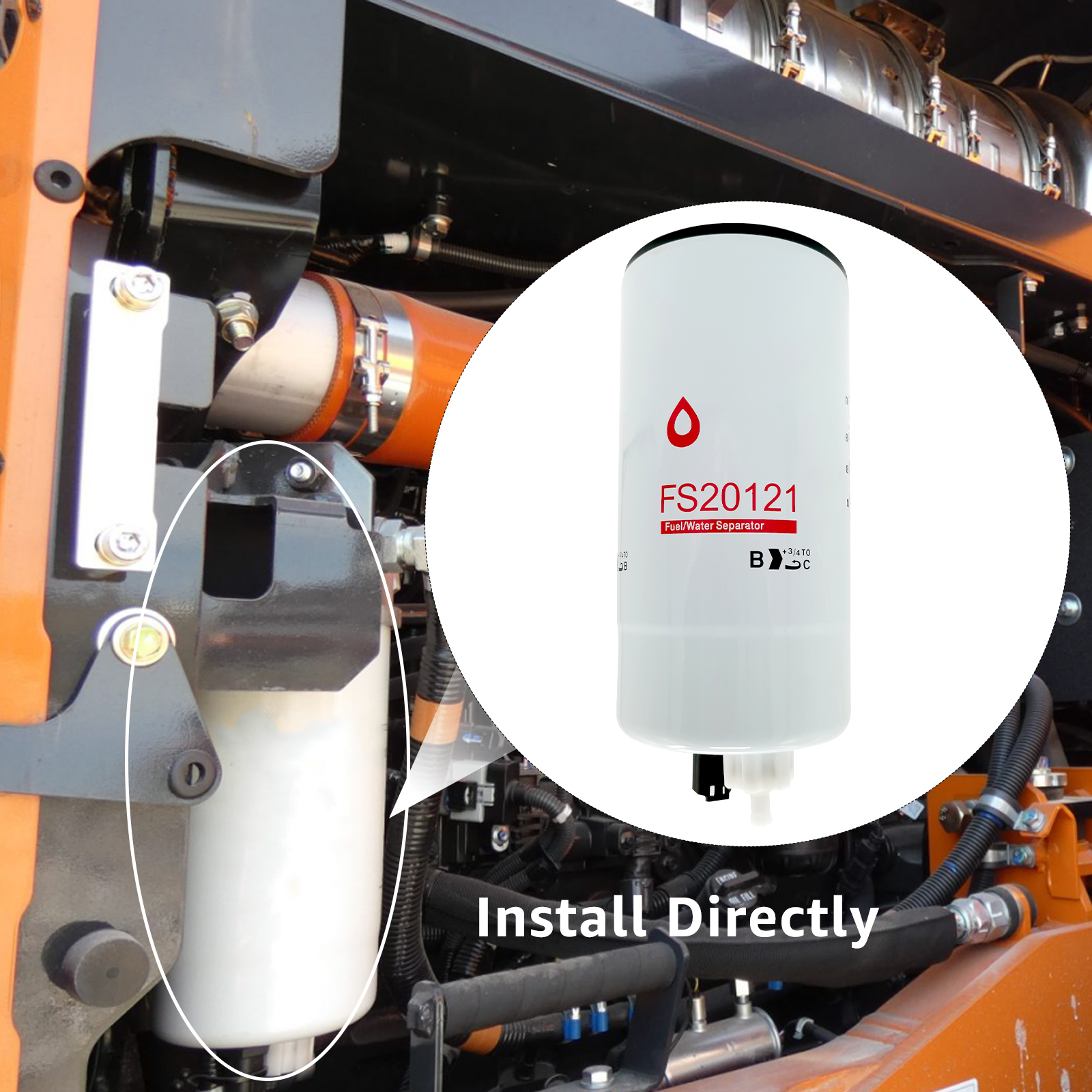 6 PCS Fuel Water Separator Cartridge FS20121 Fuel Water Separator Filter Compatible with Cummins Cummins L9, B6.7 Replaces 5444245 5528103