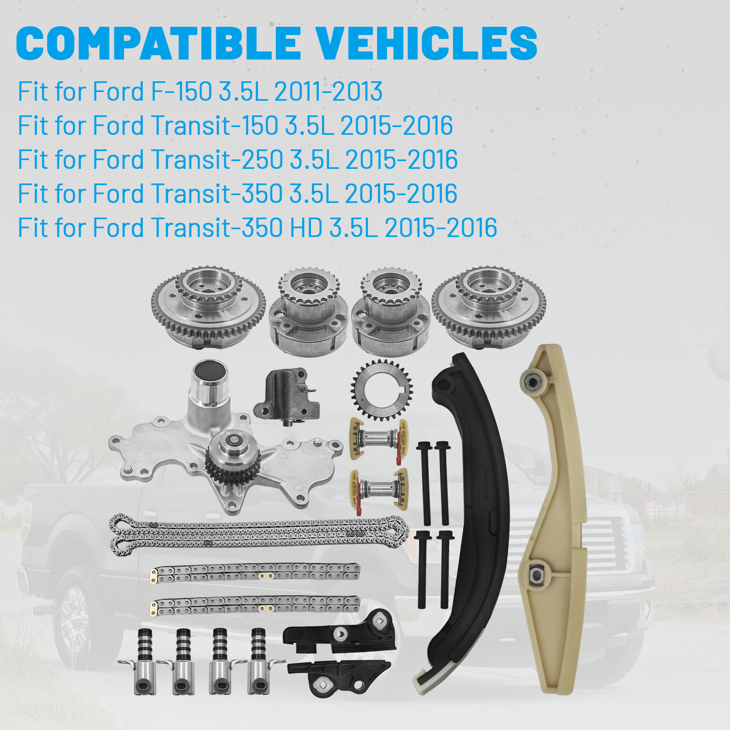 Timing Chain Kits Fit for Ford F-150 3.5 Ecoboost 2011-2013, Fit for Ford Transit-150/250/ 350/350 HD 3.5L 2015-2016, W/Water Pump VVT Solenoid