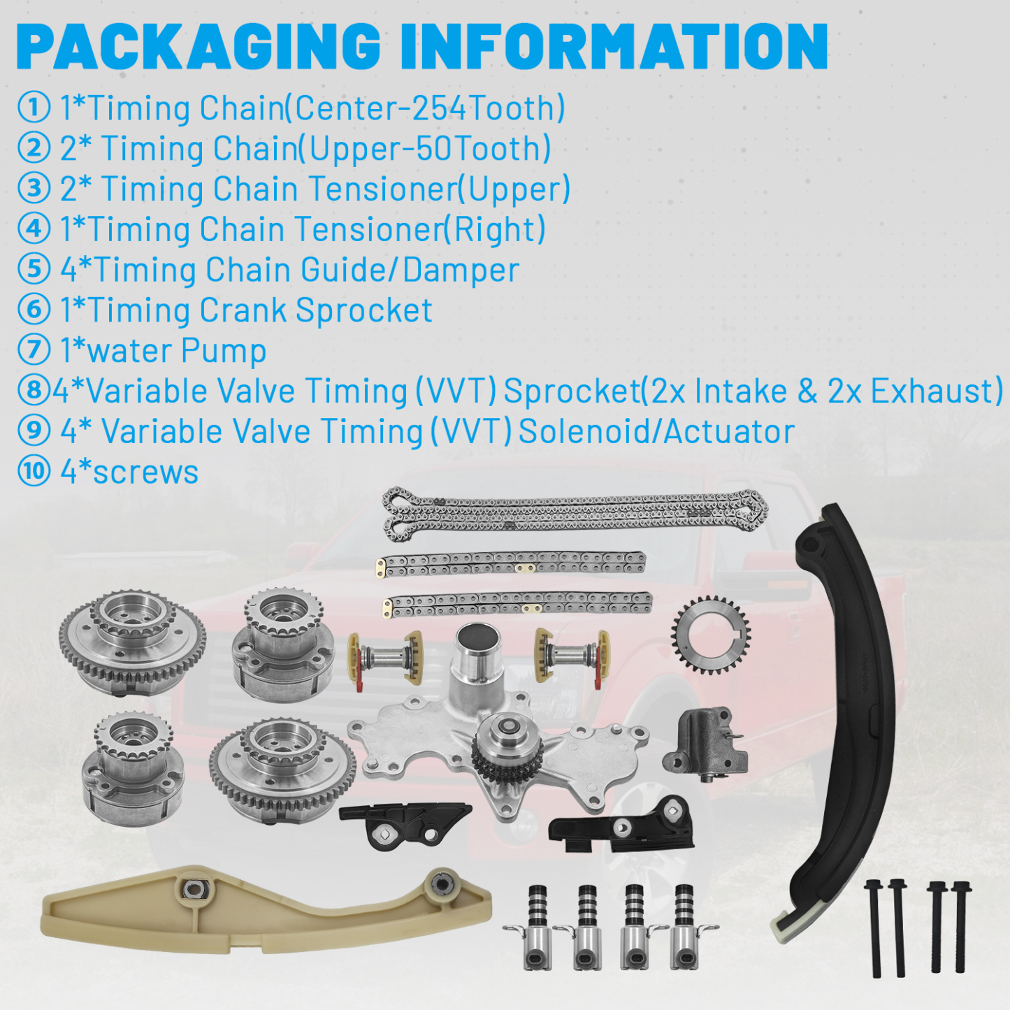 Timing Chain Kits Fit for Ford F-150 3.5 Ecoboost 2011-2013, Fit for Ford Transit-150/250/ 350/350 HD 3.5L 2015-2016, W/Water Pump VVT Solenoid