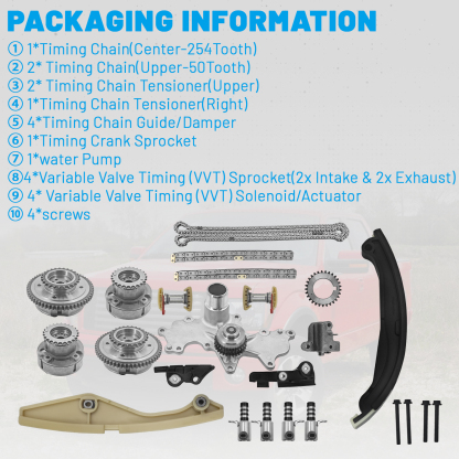 Timing Chain Kits Fit for Ford F-150 3.5 Ecoboost 2011-2013, Fit for Ford Transit-150/250/ 350/350 HD 3.5L 2015-2016, W/Water Pump VVT Solenoid