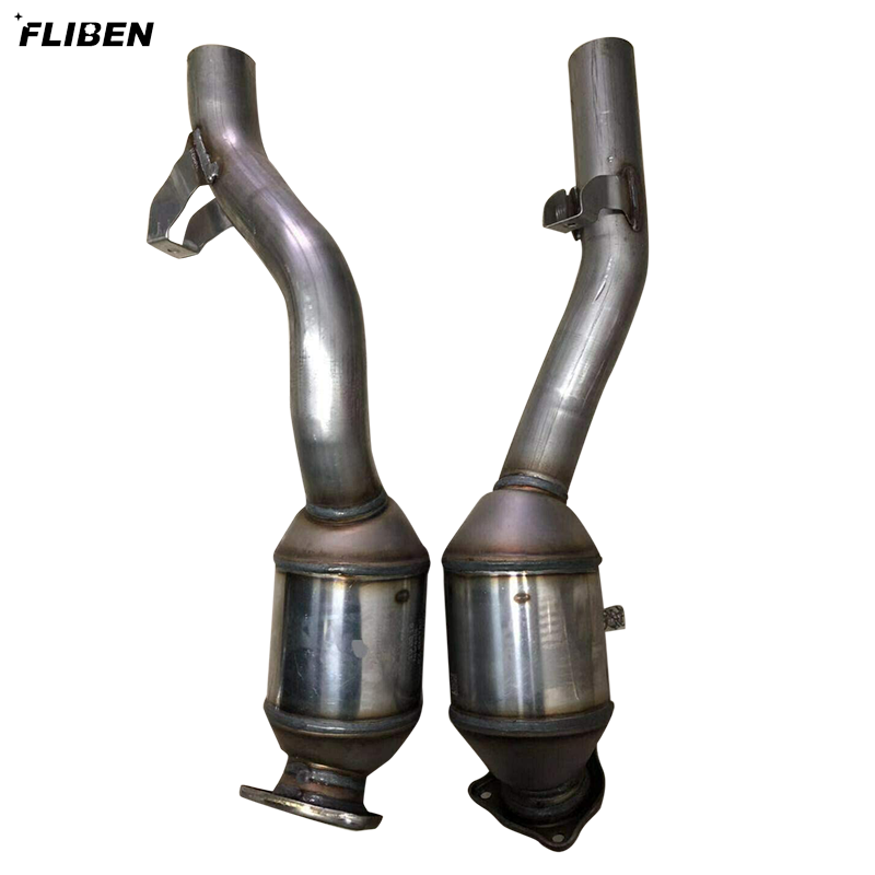 Pair Rear Catalytic Converter Exhaust Pipe for 2011-2014 Porsche Cayenne 4.8 V8 - Gas Without turbocharger
