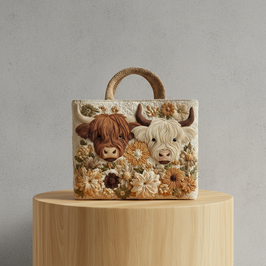 🔥🔥New Year 50% Off--💼 Durable Quilted Totes — Highland Cow Quilted Tote Bag | Must-Have For Daily Use
