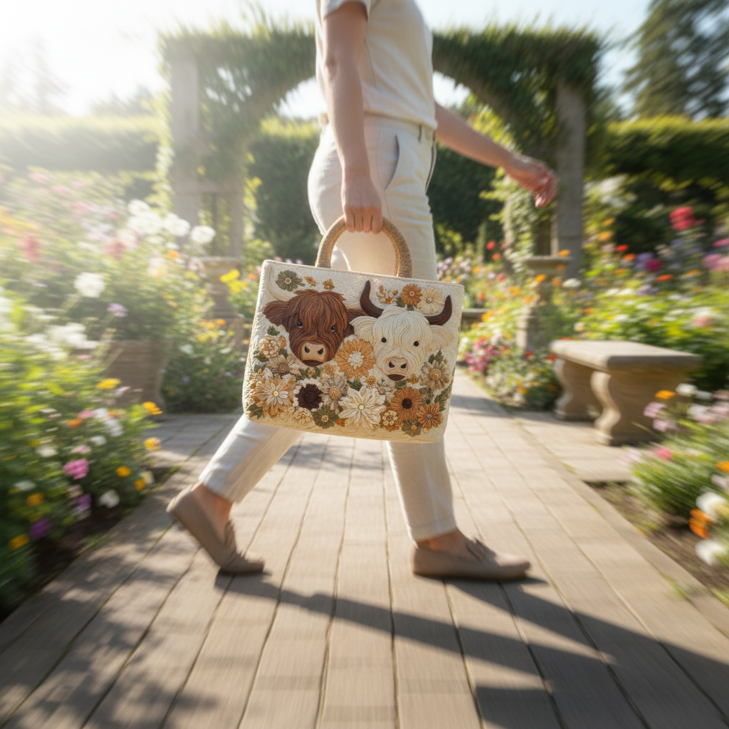 🔥🔥New Year 50% Off--💼 Durable Quilted Totes — Highland Cow Quilted Tote Bag | Must-Have For Daily Use