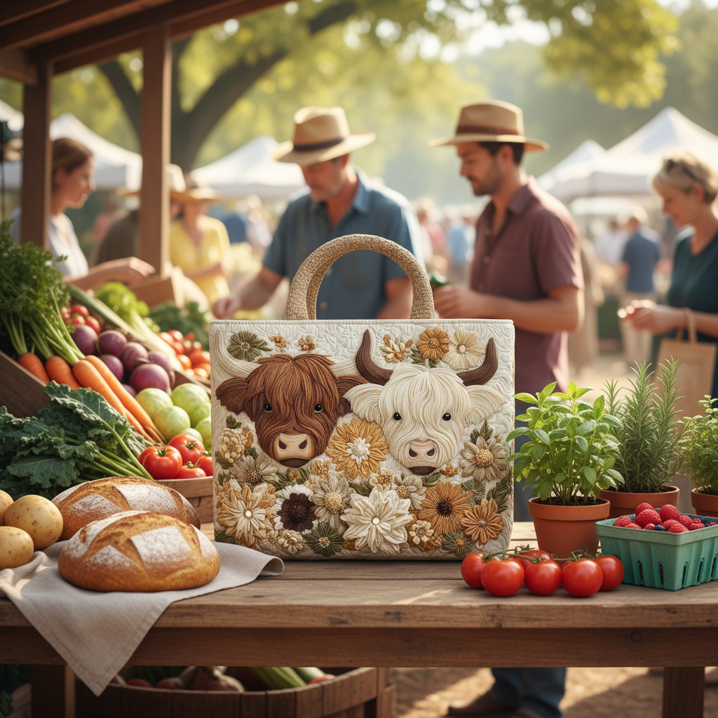 🔥🔥New Year 50% Off--💼 Durable Quilted Totes — Highland Cow Quilted Tote Bag | Must-Have For Daily Use