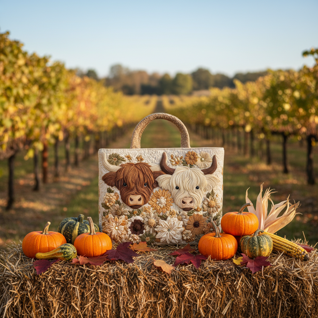 🔥🔥New Year 50% Off--💼 Durable Quilted Totes — Highland Cow Quilted Tote Bag | Must-Have For Daily Use