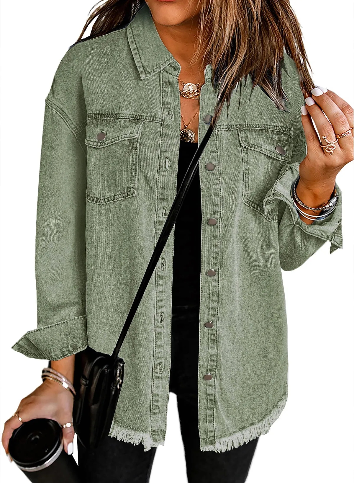 Denim Button Down Raw Edge Jacket (Buy 2 Free Shipping)