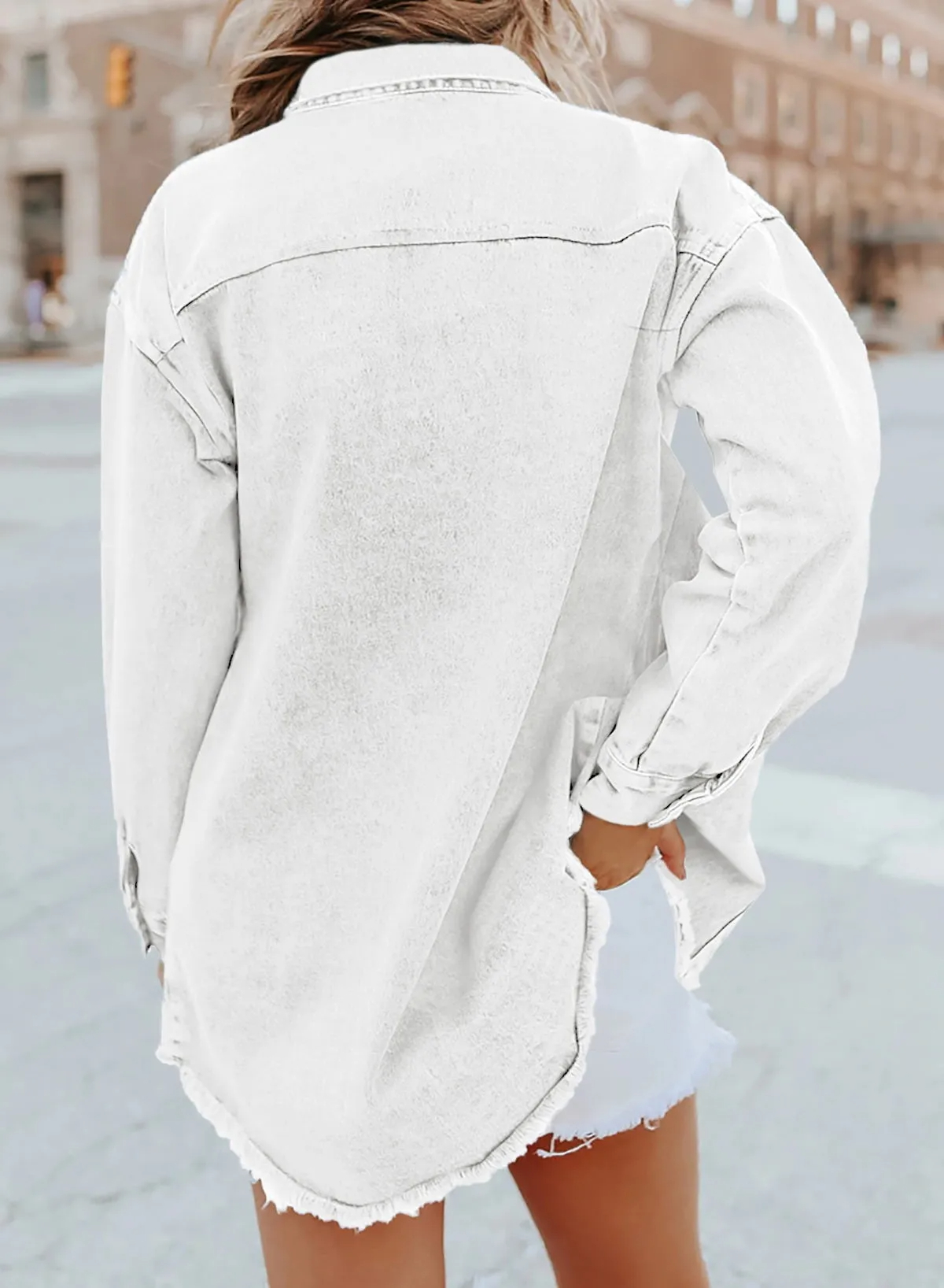 Denim Button Down Raw Edge Jacket (Buy 2 Free Shipping)