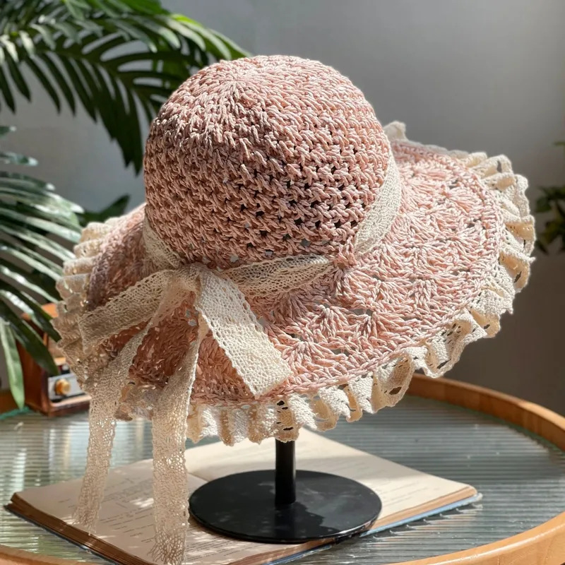 👒Elegant Crochet Straw Hat with Ruffle Detail - Perfect for Summer Travel and Beach Days🏖️