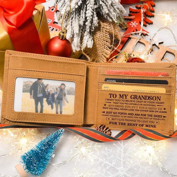 🎅Christmas Hot Sale💥To My Grandson - Premium Top-grain Cow Leather Card Wallet