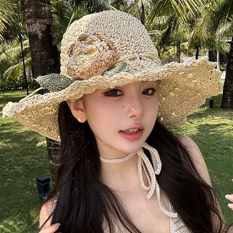 👒Elegant Crochet Straw Hat with Ruffle Detail - Perfect for Summer Travel and Beach Days🏖️